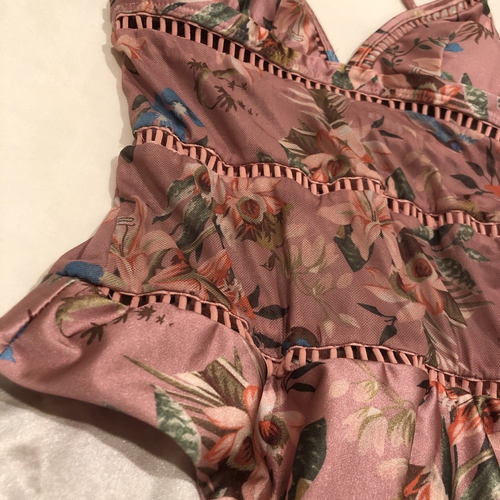 Champaign pink floral one piece swimsuit